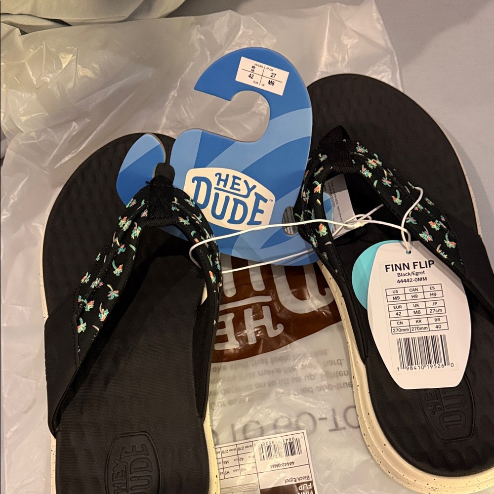 Hey Dude Black and Patterned Flip Flops - Picture 3 of 7